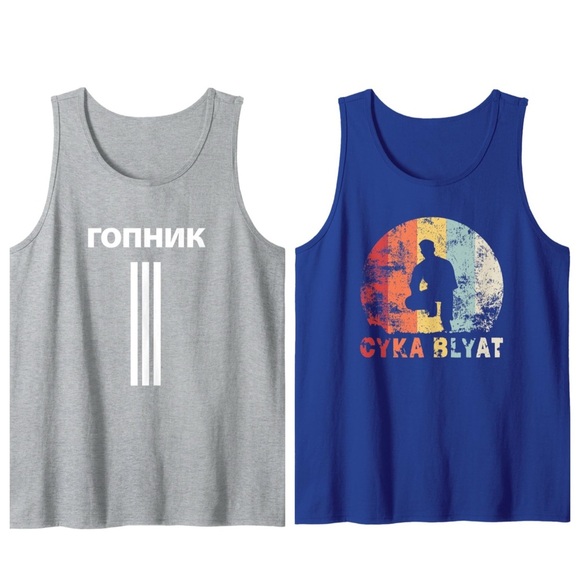 Gray and Blue Graphic Tank Tops - Picture 1 of 5